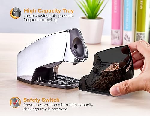 Miniatura 3 de Bostitch - Sacapuntas eléctrico personal, potente motor sin atascos, bandeja de virutas de alta capacidad, cromo