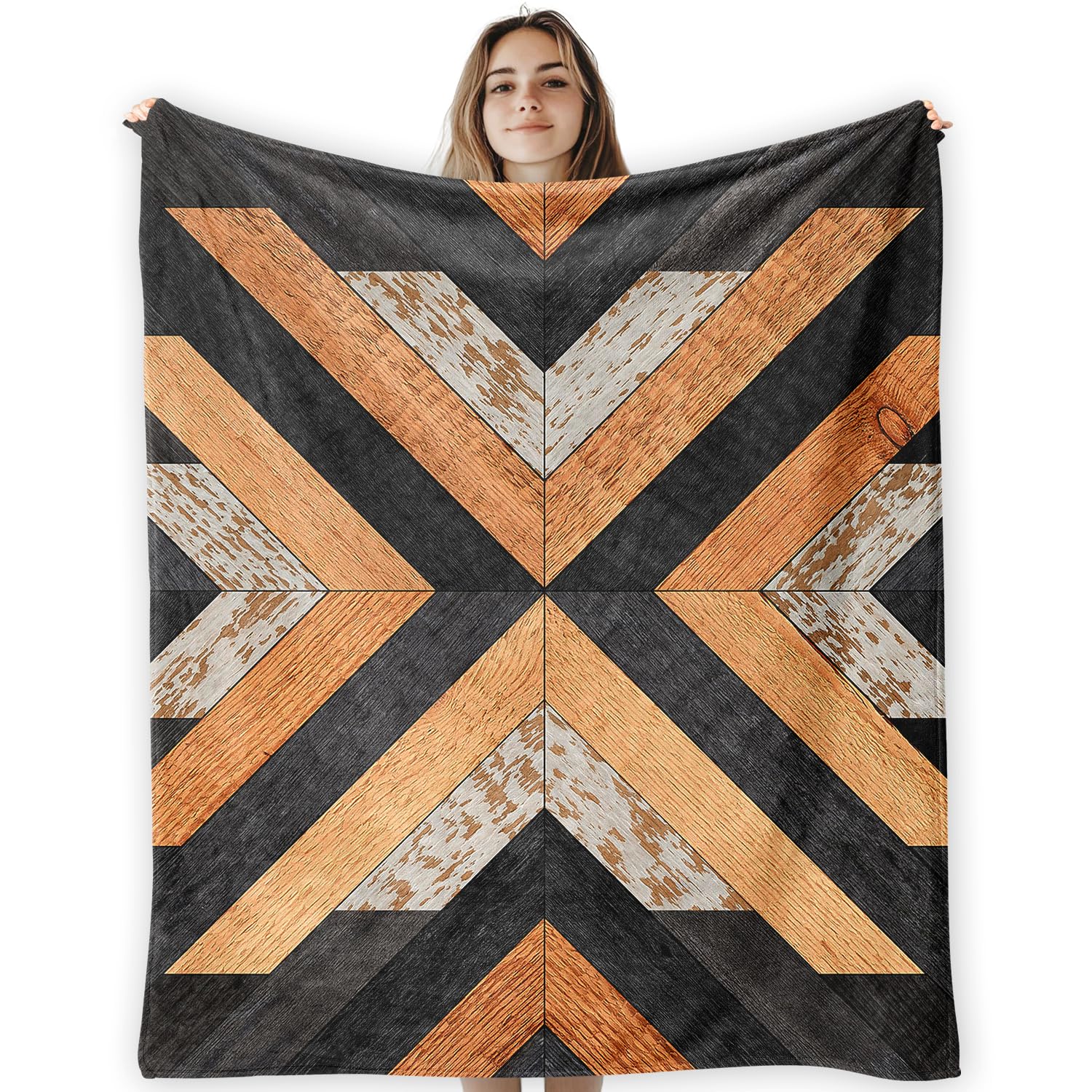 CosxHabitat Western Aztec Fleece Throw Blanket 50X60, Cozy Boho Southwestern Rustic Flannel Decor for Couch Bedroom, Soft Warm Fuzzy Winter Gifts for