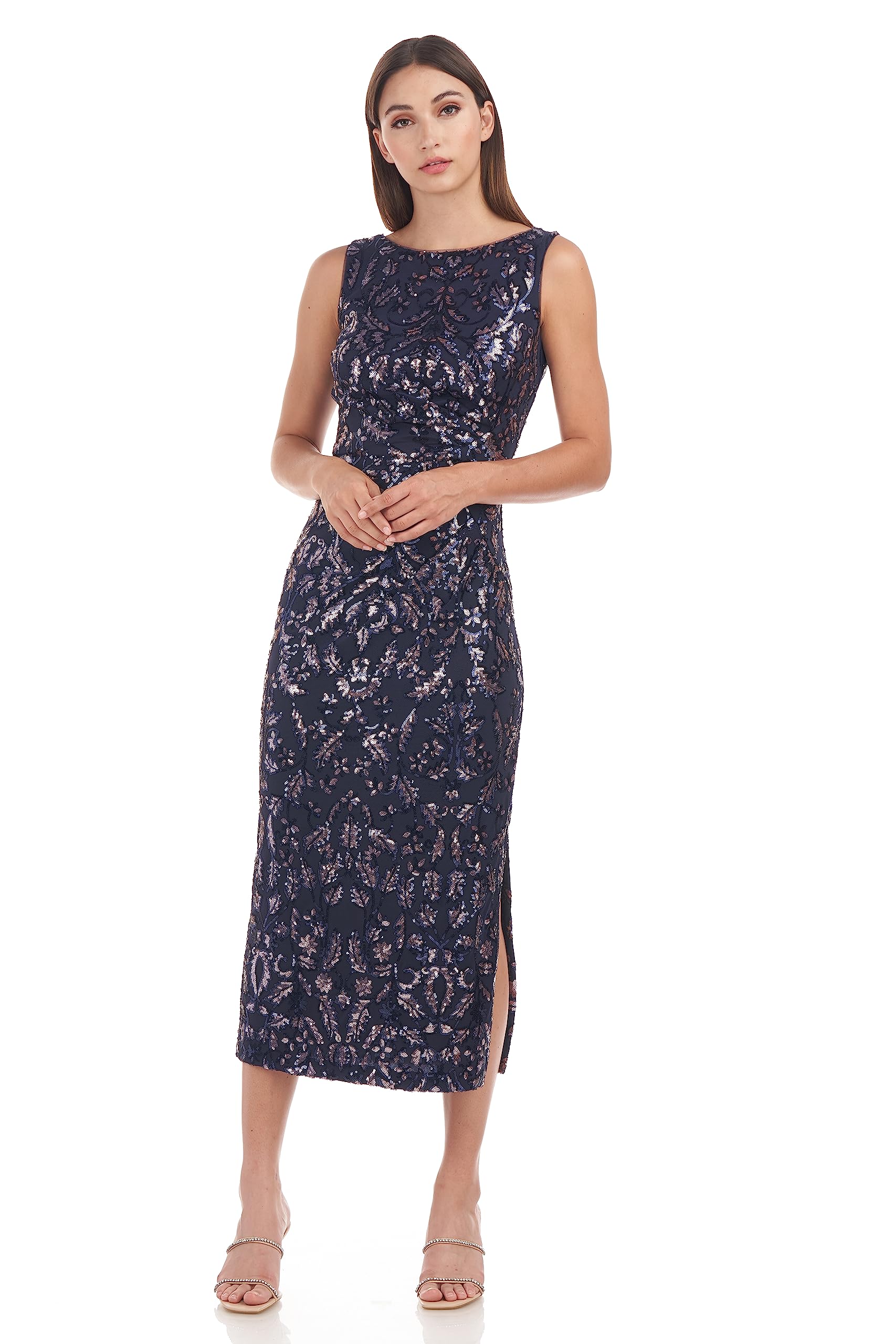 JS CollectionsWomen's Annie Draped Tea Length Dress, Navy/Blush