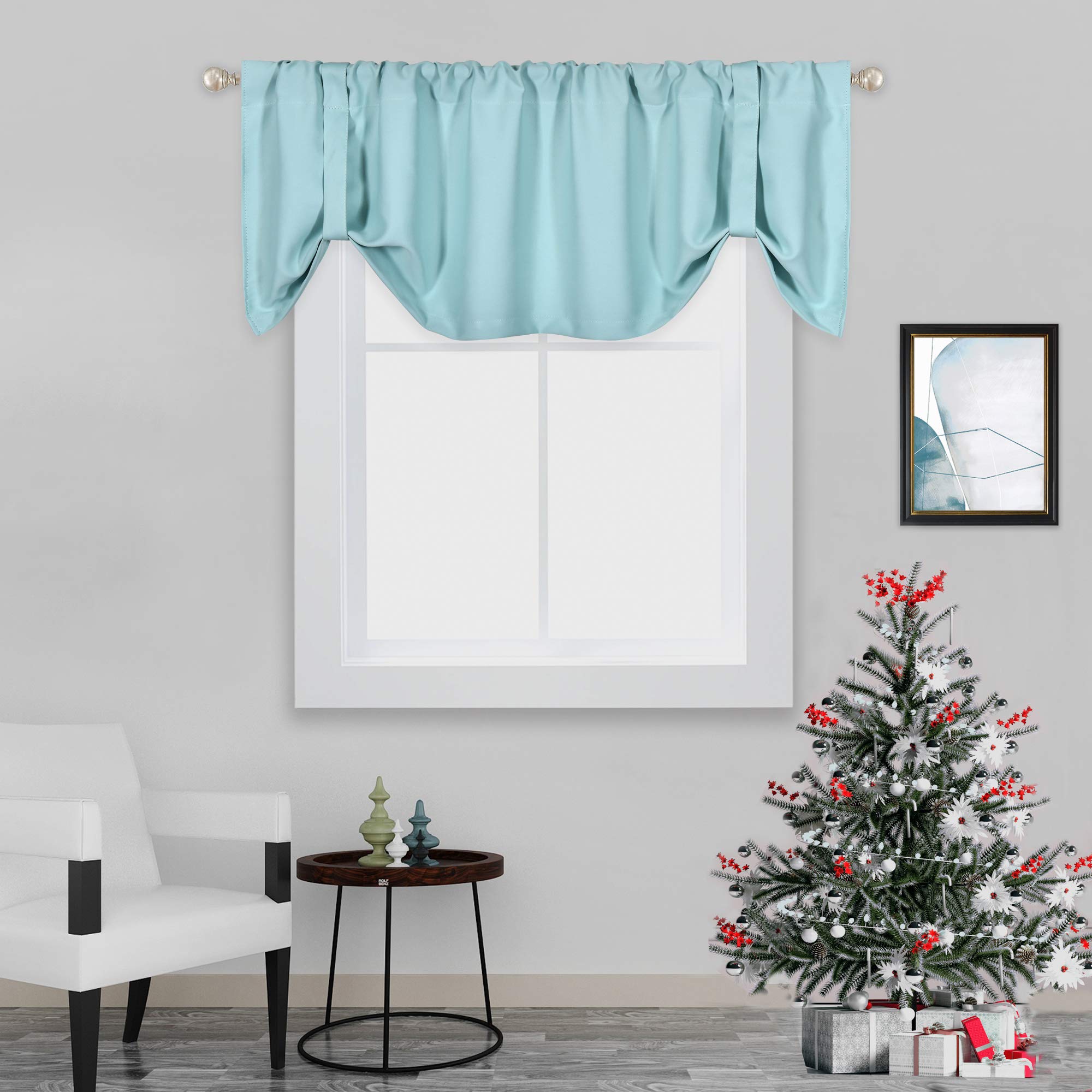 DECOVSUN Solid Tie Up Valance for Windows Aqua 18 Inches Long Room Darkening Adjustable Straight Valance Window Treatments Rod Pocket Tie-up Topper Blackout Valance for Bathroom Kids Room 52X18 Inch