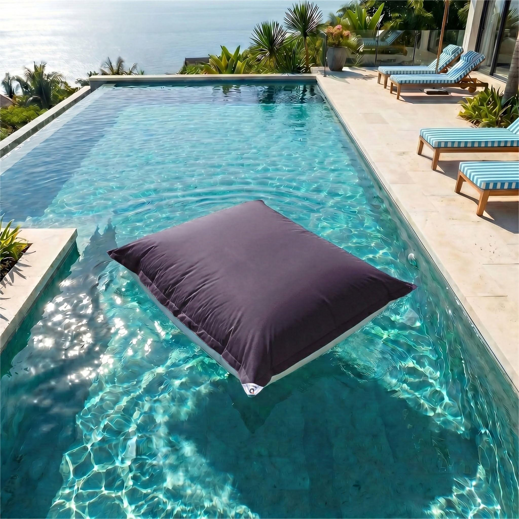 Pouf da Esterno Gigante XXL 180x140cm Imbottito (Non Gonfiabile) Galleggiante Piscina - Pouf Giardino Impermeabile Sfoderabile - Riempimento 450L Palline Polistirolo - Grigio Carbone