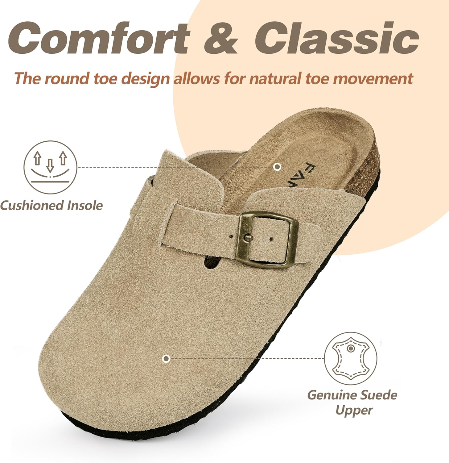 FANTURE Kids Genuine Suede Clogs with Cork Footbed - Adjustable Buckle Leather Sandals for Boys Girls Slip On Mules for Indoor & Outdoor - Image 3