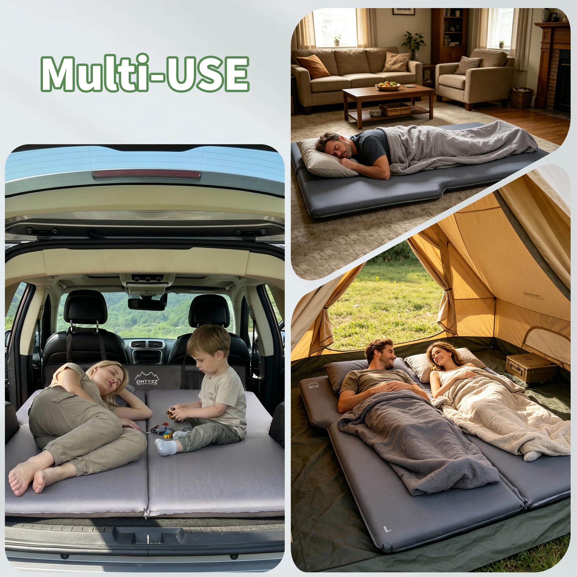 ONTYZZ Samochodowy materac samopompujący się do spania, lekki materac dmuchany z pompką wylotową, składana karimata na kemping, do podróży, dla gości, na zewnątrz