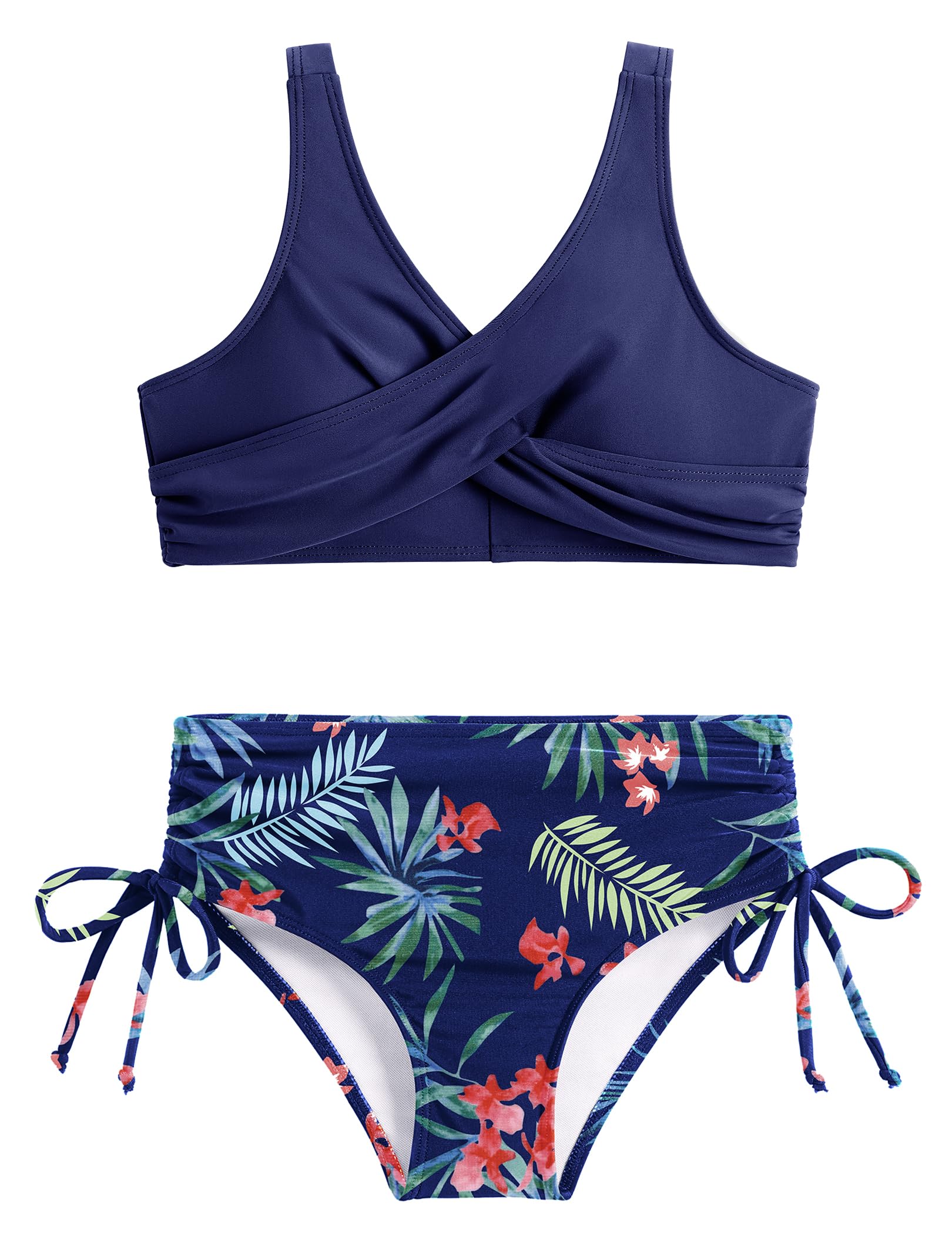 Arshiner Mädchen Bikini Set V-Ausschnitt Wickeloptik Tankini Hohe Taille Bikinihose mit Kordelzug Kinder Meerjungfrau Leoparden Badeanzug Zweiteiliger Bademode 7-16 Jahre