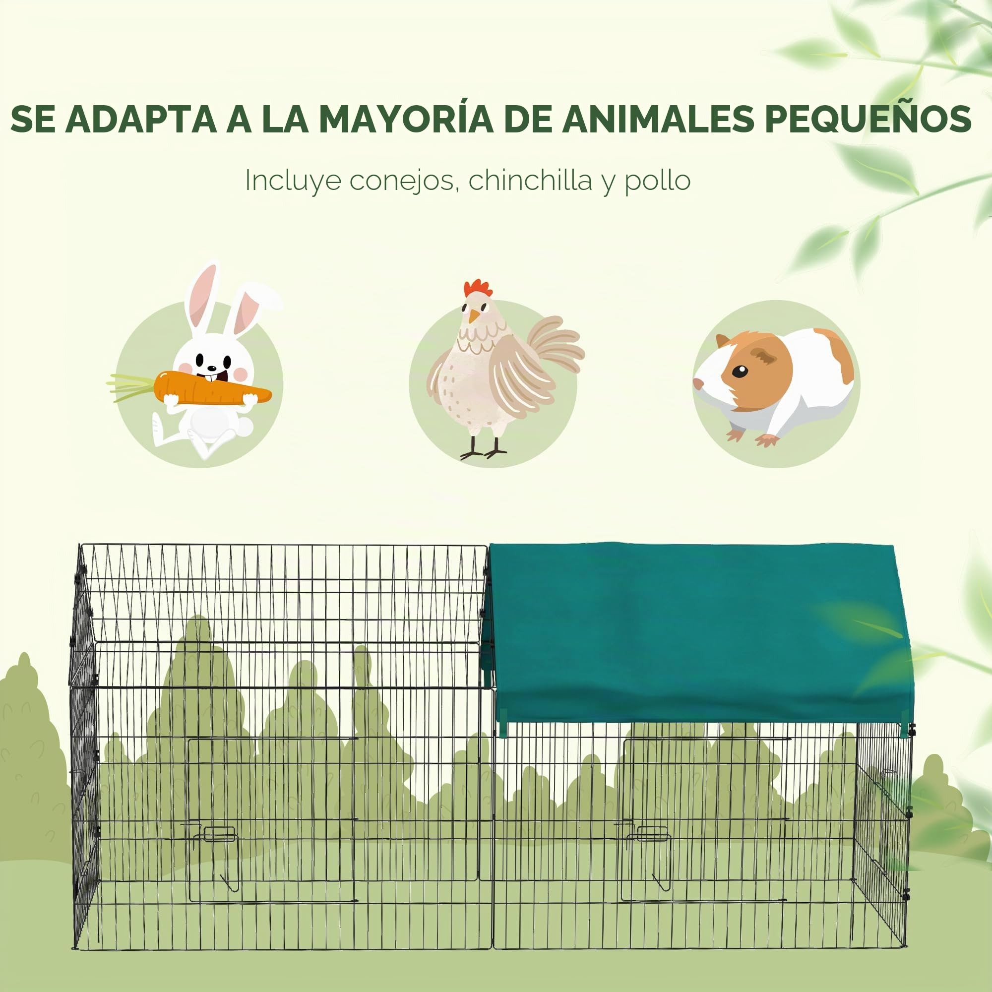 PawHut Gallinero metálico con Cubierta 87" x 34" x 41" Verde