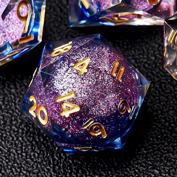 Role dice Liquid Core DND Dice Set, 7pcs Sharp Edge Dice for Role Playing Dungeons and Dragons Ttrpg with Gift Box, Handmade Resin D&D Dice RPG Role Playing Games Dice Set(Blue&Pink Quicksand)