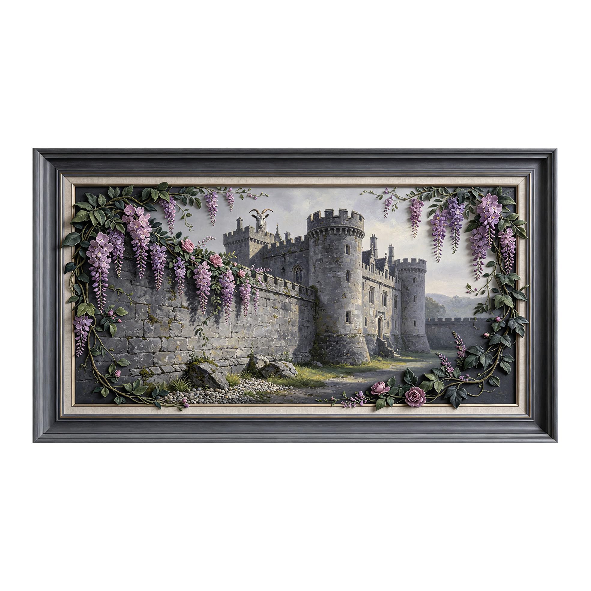 Yzpallescene 3D 3D Framed Wall Art 50cm×90cm European Castle Landscape Oil Painting Large Size SelfAdhesive Removable Wall Decor Prints Artwork for Living Room Bedroom Office