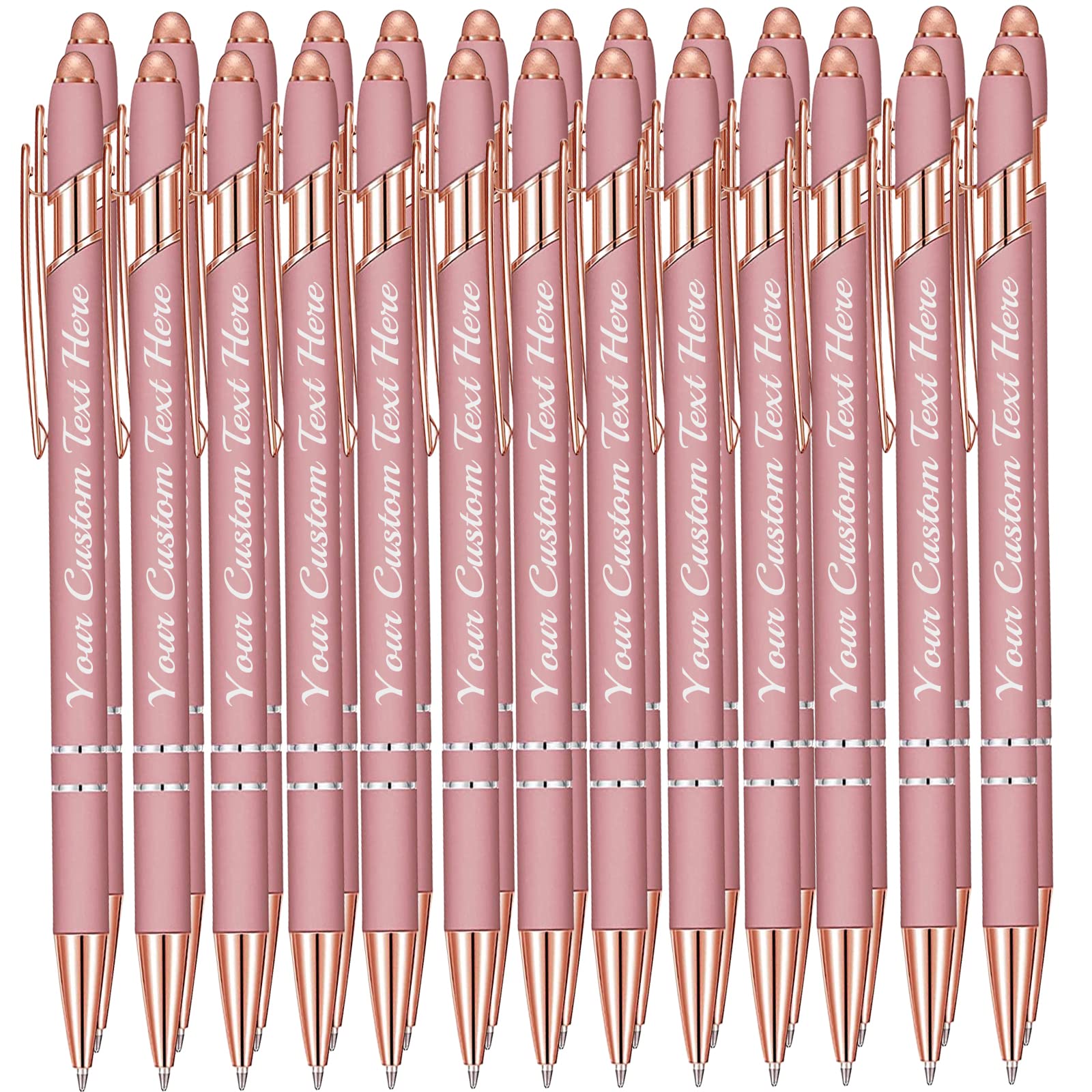 24PCS Personalised Pens Bulk with Name Free Engraving,Custom Ballpoint Pens with Stylus,Engraved Text Message Logo,Customised Gifts for Business,Graduation,Wedding,Birthday,Christmas-Black Ink
