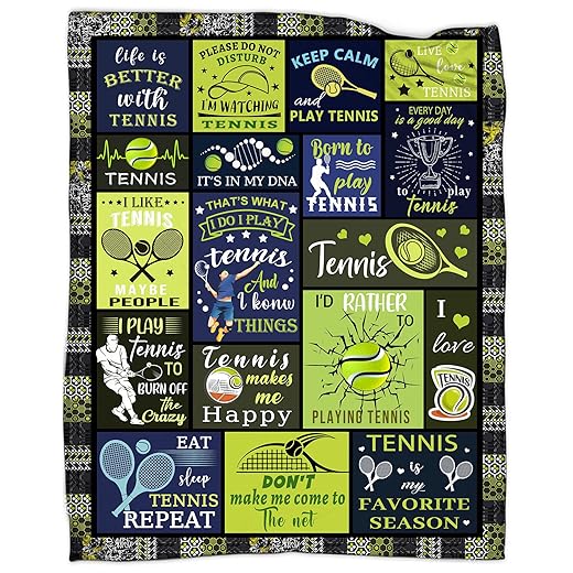 Tennis gifts for women men, gifts for tennis players, tennis blanket, tennis themed gifts for women, tennis player gifts for tennis lover soft flannel throw blanket 50''x 60''
