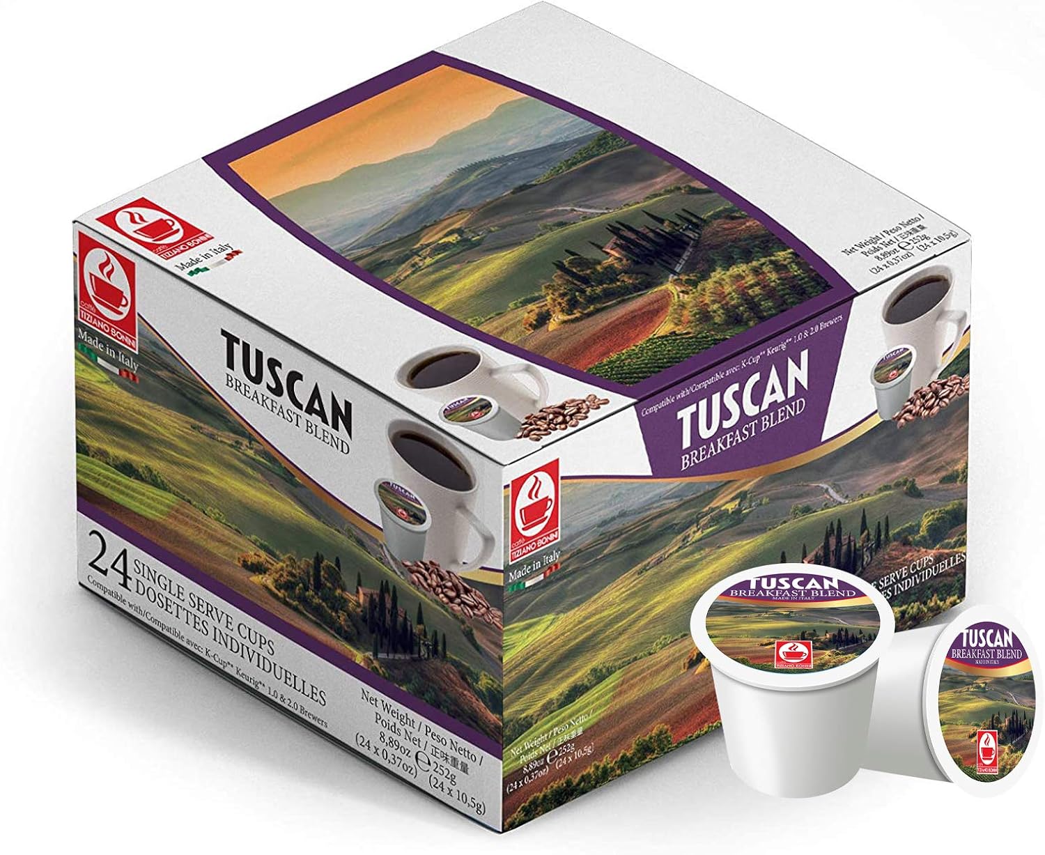 Tuscan Breakfast Blend Coffee Pods, 24 Count, Made in Italy