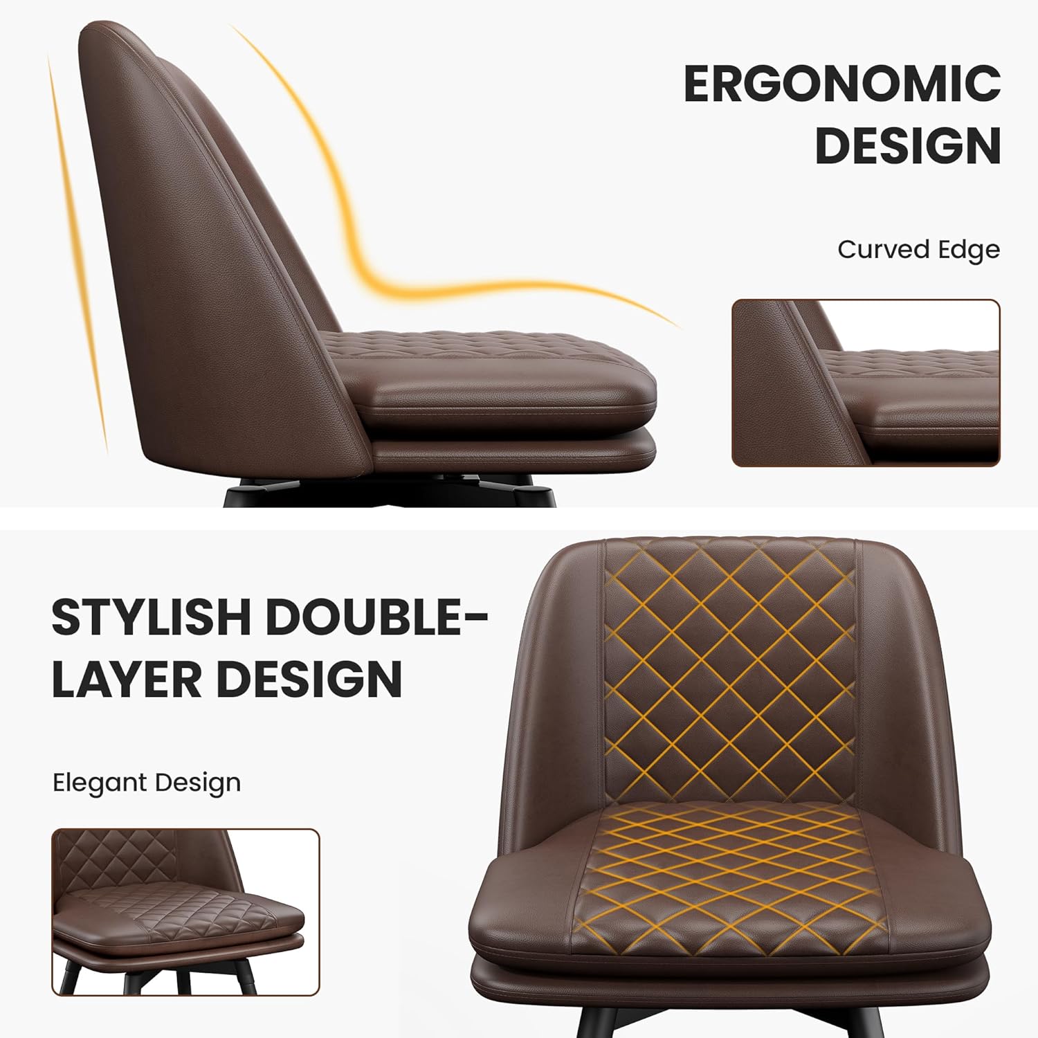 YaFiti Swivel Bar Stools Set of 2, 26" Counter Height Upholstered Faux Leather Barstools, Bar Chairs with Back and Footrest for Bar, Kitchen Island, Dining Room, Brown