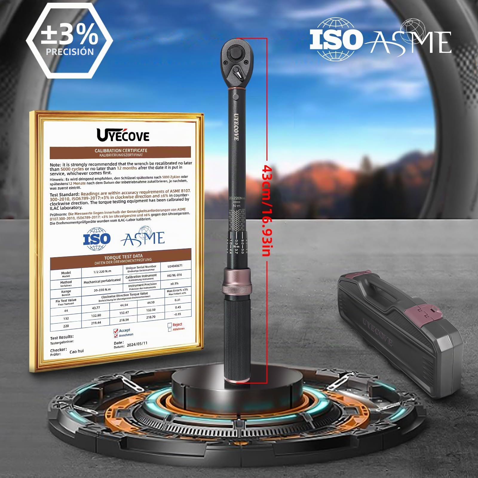 Llave Dinamométrica 1/2" 20-220NM, Dinamometrica Juego de 14 Piezas, ±3% Alta Precisión, 72 Dientes Llave Dinamometrica Bicicleta Para Motocicletas Coches Camiones etc