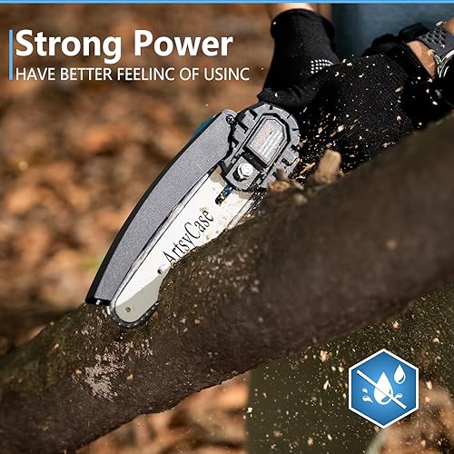 Miniatura 2 de ArtsyCase Mini Motosierra de 6 Pulgadas Inalámbrica, Motosierras Portátiles, Motosierra de Mano Pequeña para Podar Árboles, Corte de Madera y Bambú,