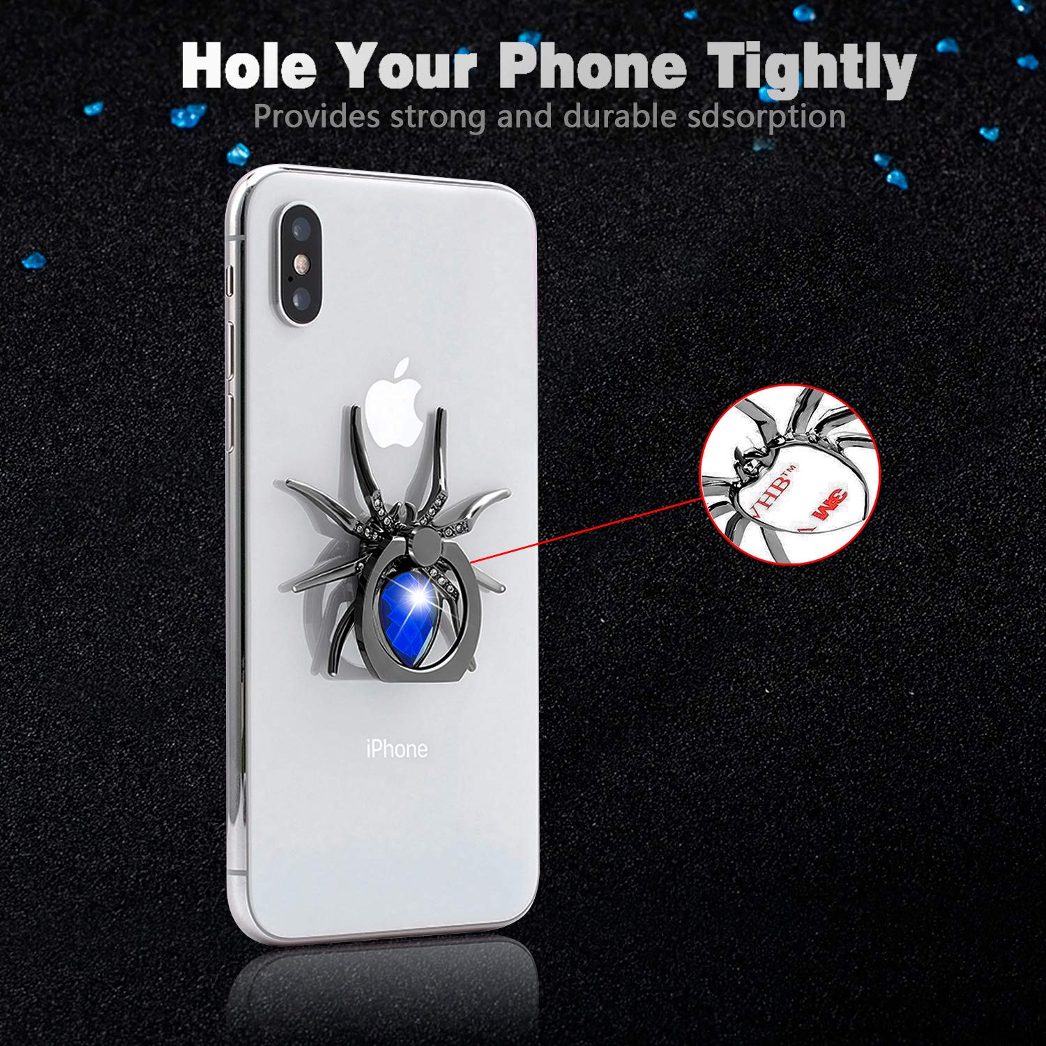 Allengel Ringhalter aus Metall mit Fingerring-Ständer und Strukturiertem Glitzer-Halter für Starke magnetische Autohalterung, kompatibel mit Handys, Smartphone-Zubehör, saphirblau