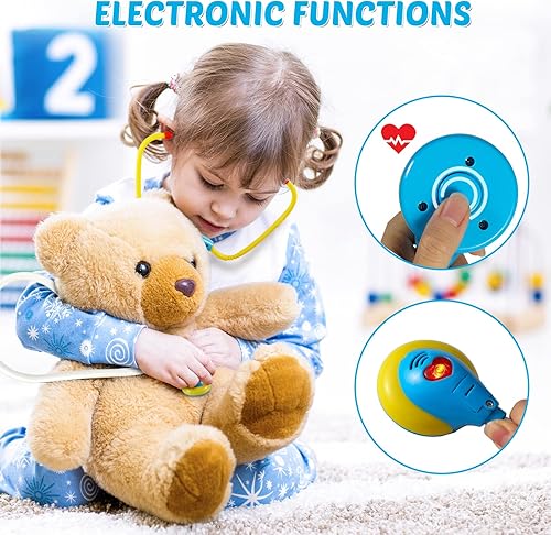 Miniatura 3 de iBaseToy Kit médico para niños 27 piezas pretender médico médico juego con estetoscopio electrónico kit médico regalo de kits médicos juguetes