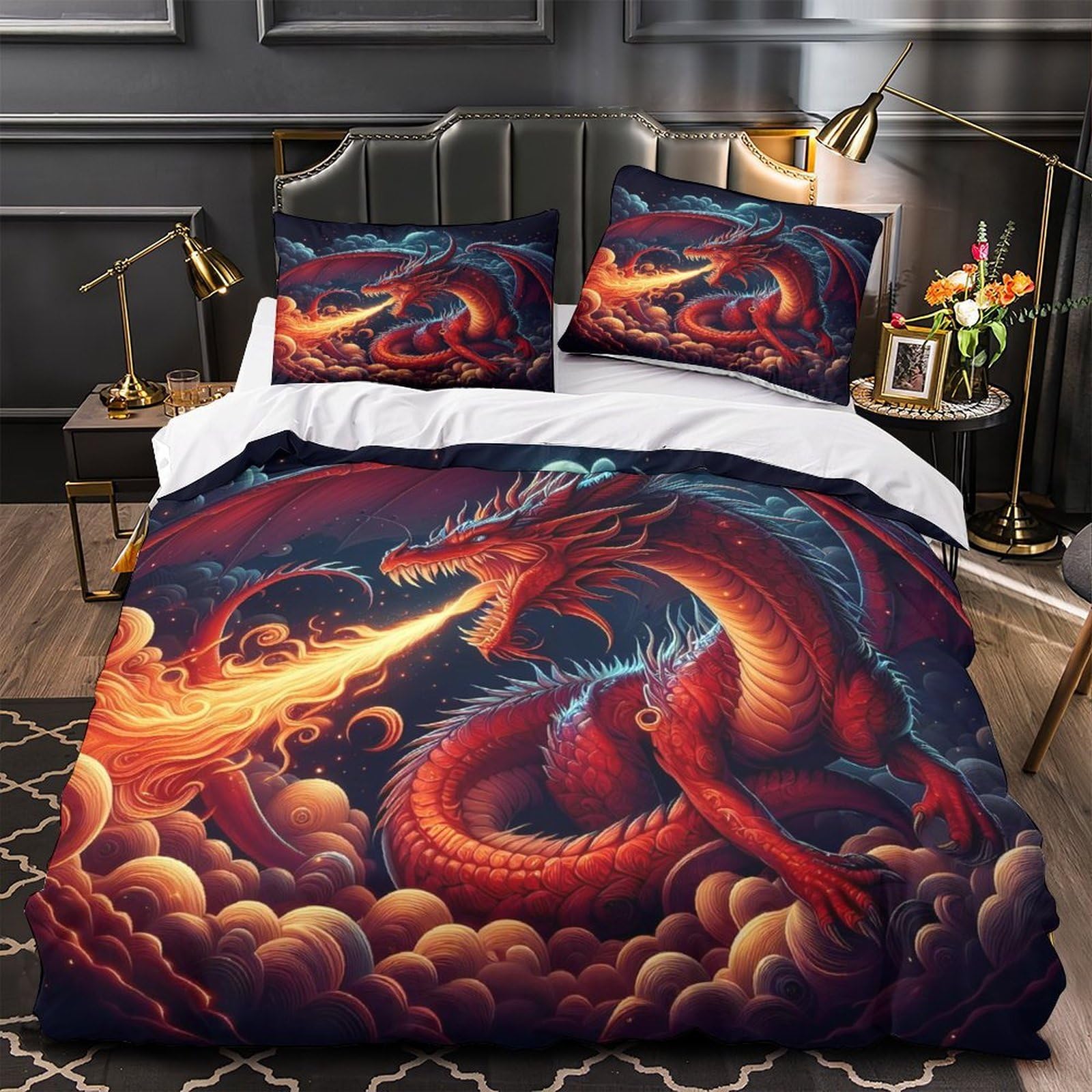 Parure de lit dragon fantastique hypoallergénique en microfibre 140x200