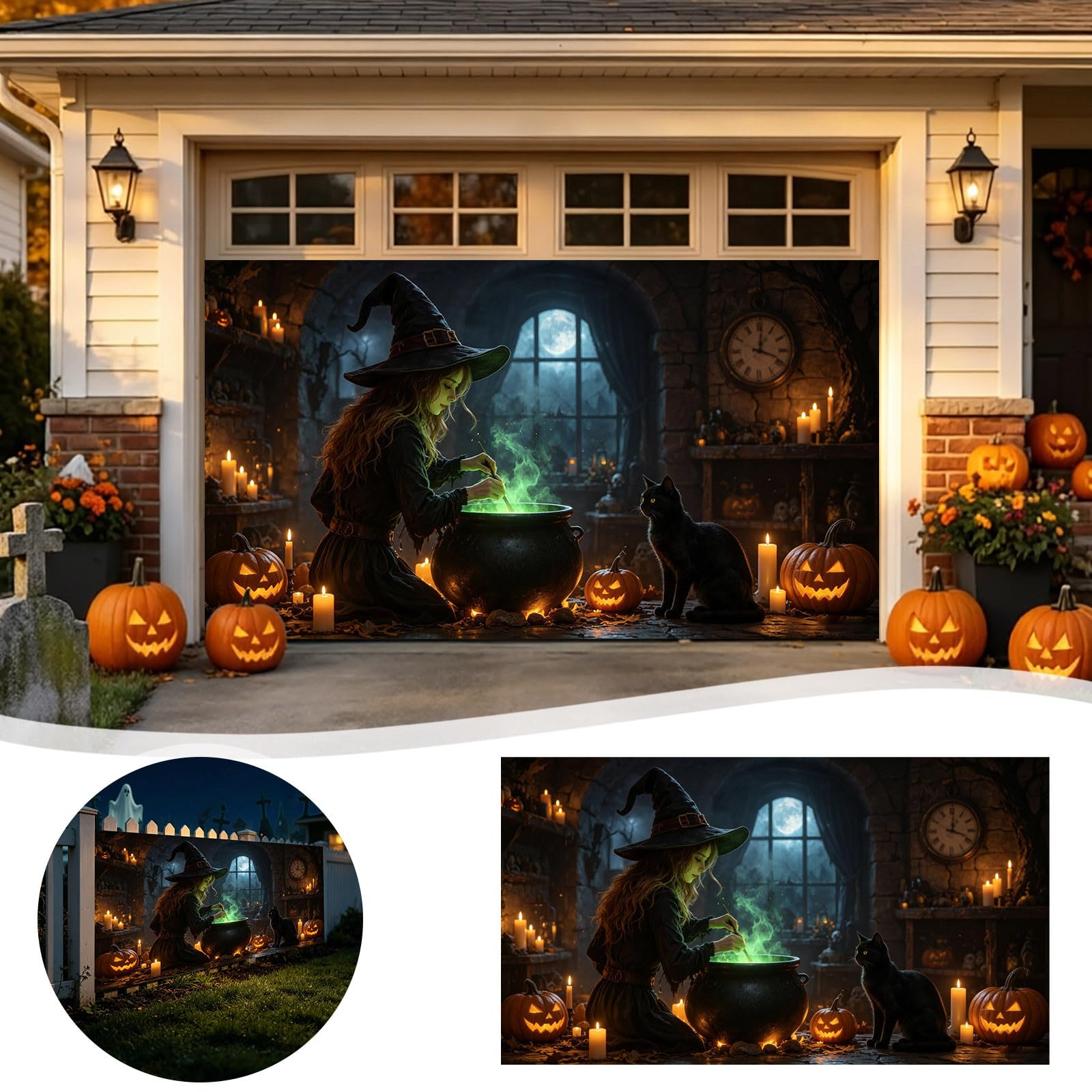 Bandera de Halloween para puerta de garaje, puerta de Halloween, pancarta colgante de fondo grande, mural adecuado para el hogar, exteriores, interiores, fiestas, paredes, ventanas