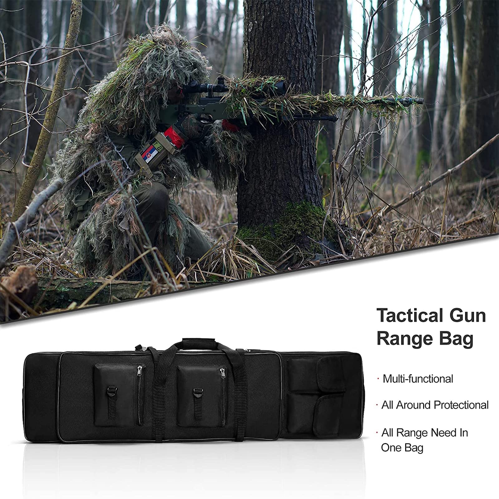 Sac a Dos Fusil Housse De Transport Airsoft,Housse de Transport pour Fusils à Air Fusils De Chasse,Chasse Rembourée Sac,Oxford Stockage,Stockage et Transport,Noir,120cm/47.2in