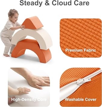 Zedachica 7PCS Soft Play Set for Toddlers, Baby Foam Climbing Blocks with Ball Pit, Indoor Soft Play Equipment for Climbing, Crawling and Active Play, Orange (Balls Not Included)