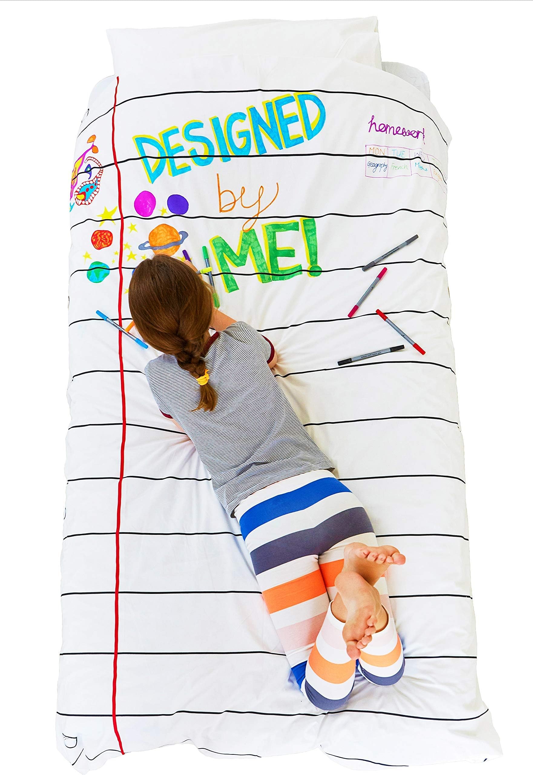 eatsleepdoodle notebook print pure cotton Doodle Duvet cover - Design, Personalise & Colour Your Own Duvet - Colouring Duvet with Washable felt tip Fabric Markers (single)