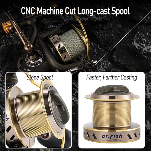 Miniatura 3 de Dr.Fish Long Shot 12000 - Carrete giratorio con caña de pescar de surf de 12 pies