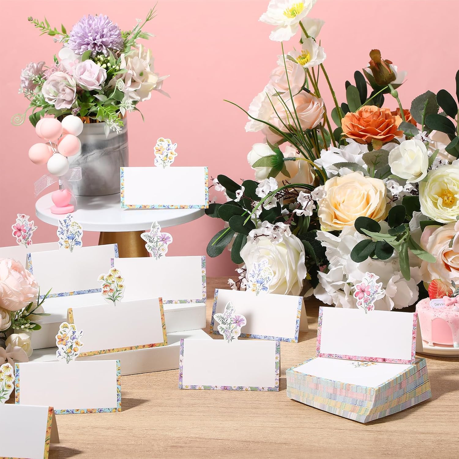 Epakh 100 Pcs Floral Place Cards Bulk for Table Setting Wildflower Name Tags Folded Tent Paper Place Cards for Wedding Baby Shower Birthday Banquet Buffet Party Table Setting Placecard Placement