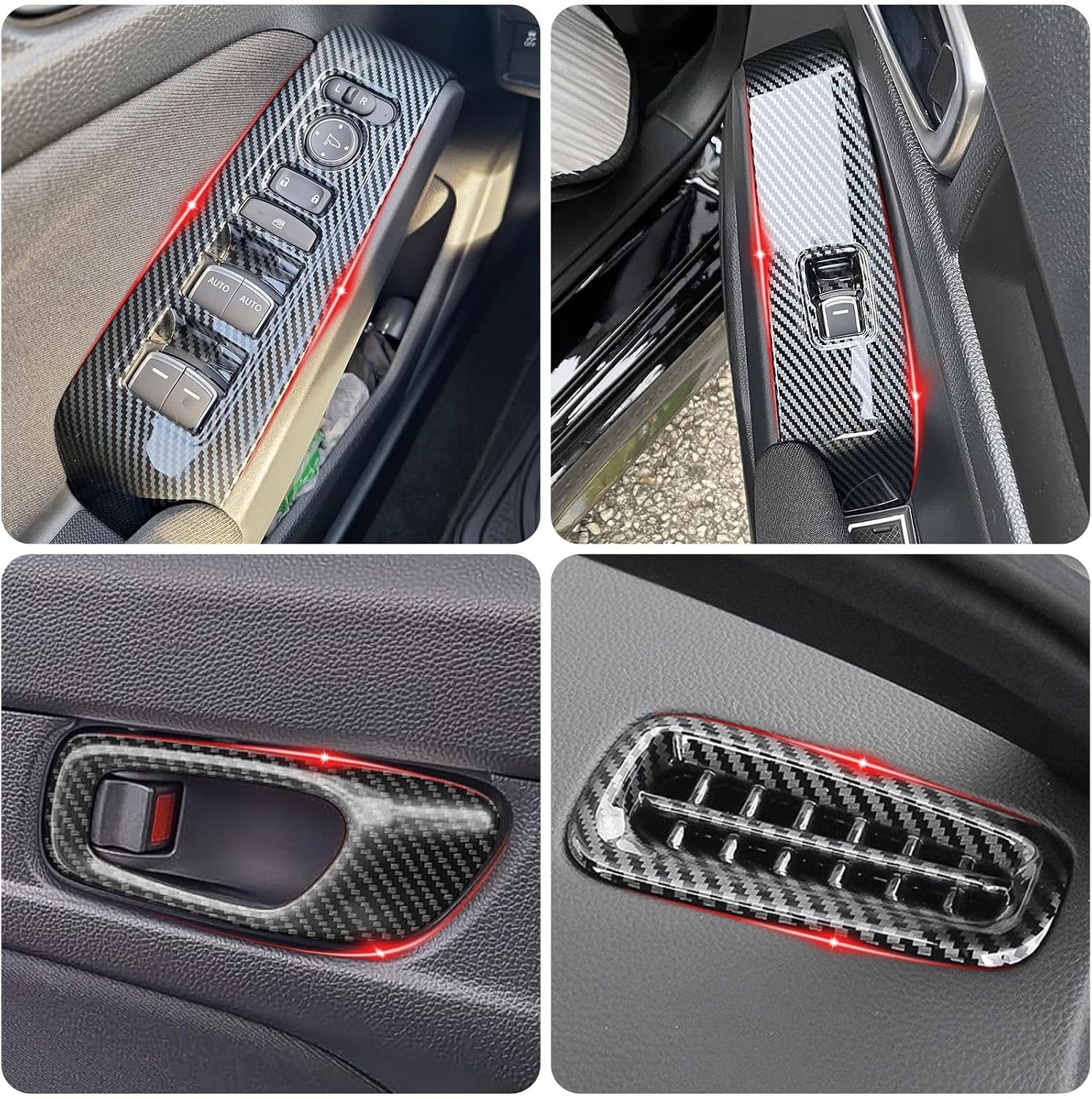 14PCS Interior Trim Set for 11th Gen Honda Civic 2022-2026, Carbon Fiber Style | Sporty cabin upgrade – air vents, door bowls, window switches & steering wheel cover for 11th Gen Civic