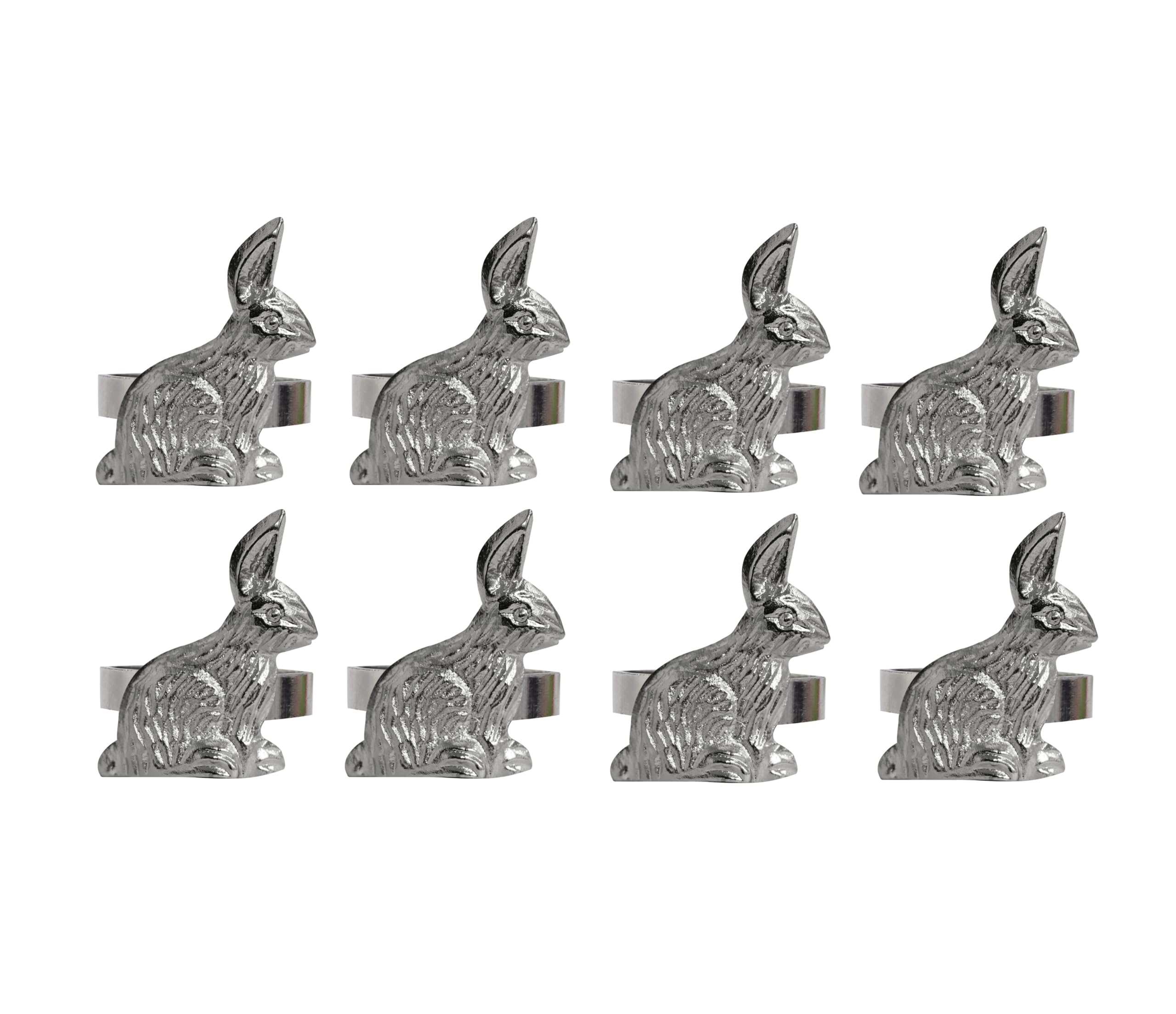 COTTON CRAFT Easter Bunny Napkin Ring - Set of 8 Metal Napkin Rings - Spring Summer Everyday Napkin Holders - Easter Brunch Party Gift - Dining Table Décor - Silver