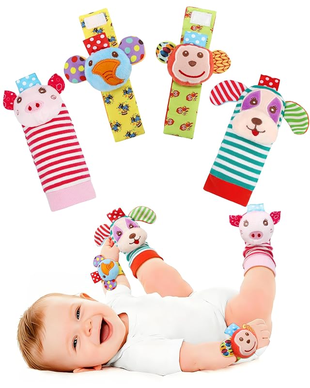 SSK Soft Baby Wrist Rattle Foot Finder Socks Set Cotton and Plush Stuffed Infant Toys Birthday Holiday Birth