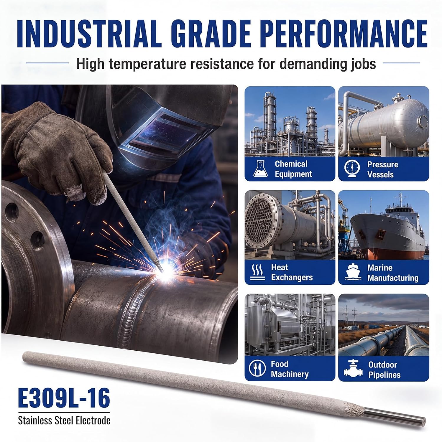 Flutesan E309L-16 Stainless Steel Welding Rods 3/32" x 12" 5 lb Pack Welding Electrode Low Carbon Sticks for Smaw, Ac/dc, Dissimilar & High Temp Steel
