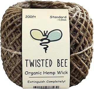 100% Organic Hemp Wick with Natural Beeswax Coating, Twisted Bee (200ft x Standard Size)