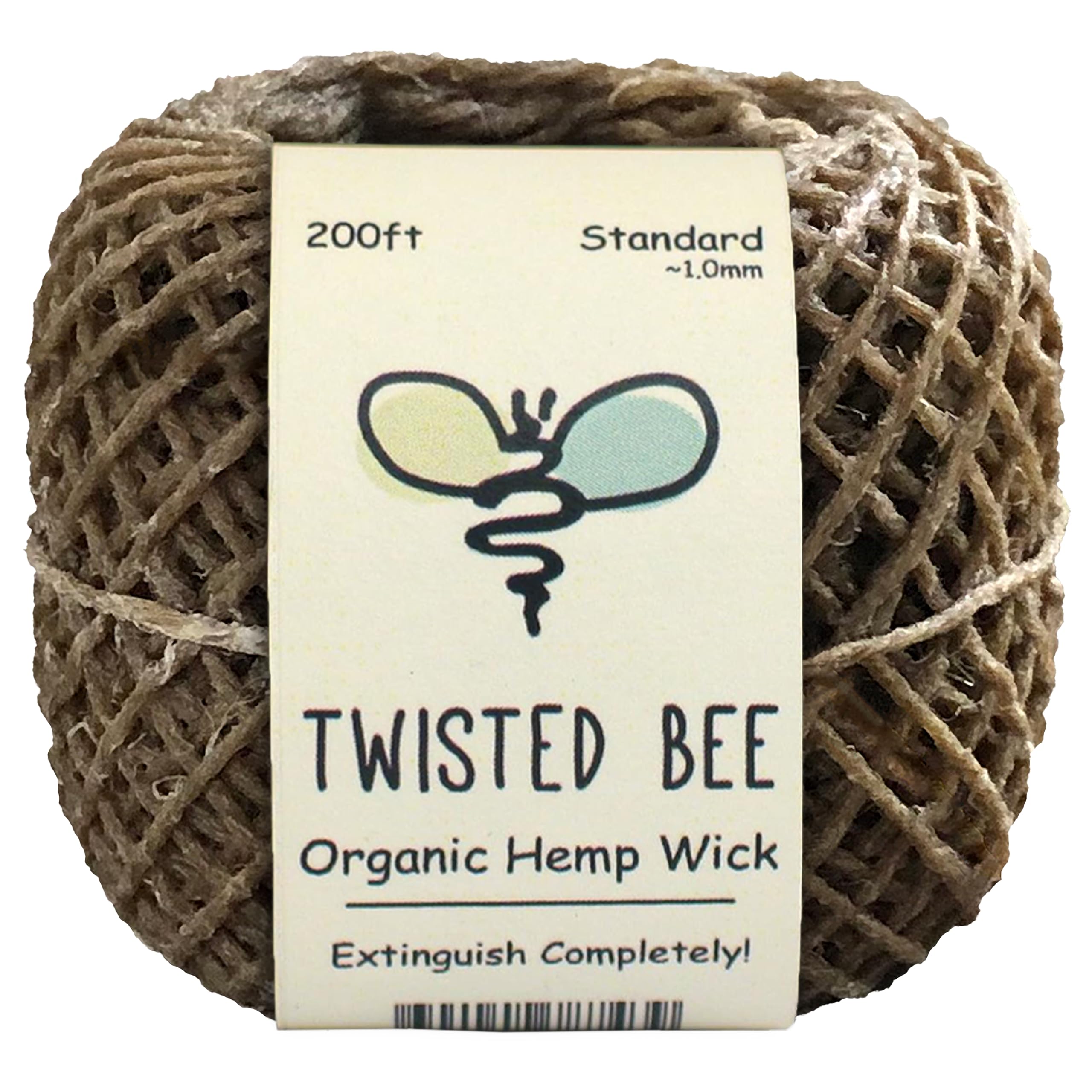 100% Organic Hemp Wick with Natural Beeswax Coating, Twisted Bee (200ft x Standard Size)