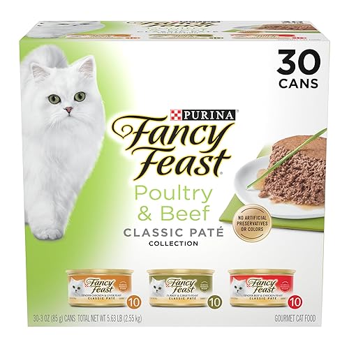 Fancy Feast Poultry and Beef Feast Classic Pate Collection Grain Free Wet Cat Food Variety Pack - (Pack of 30) 3 oz. Cans - Poultry & Beef - 3 Ounce (Pack of 30)
