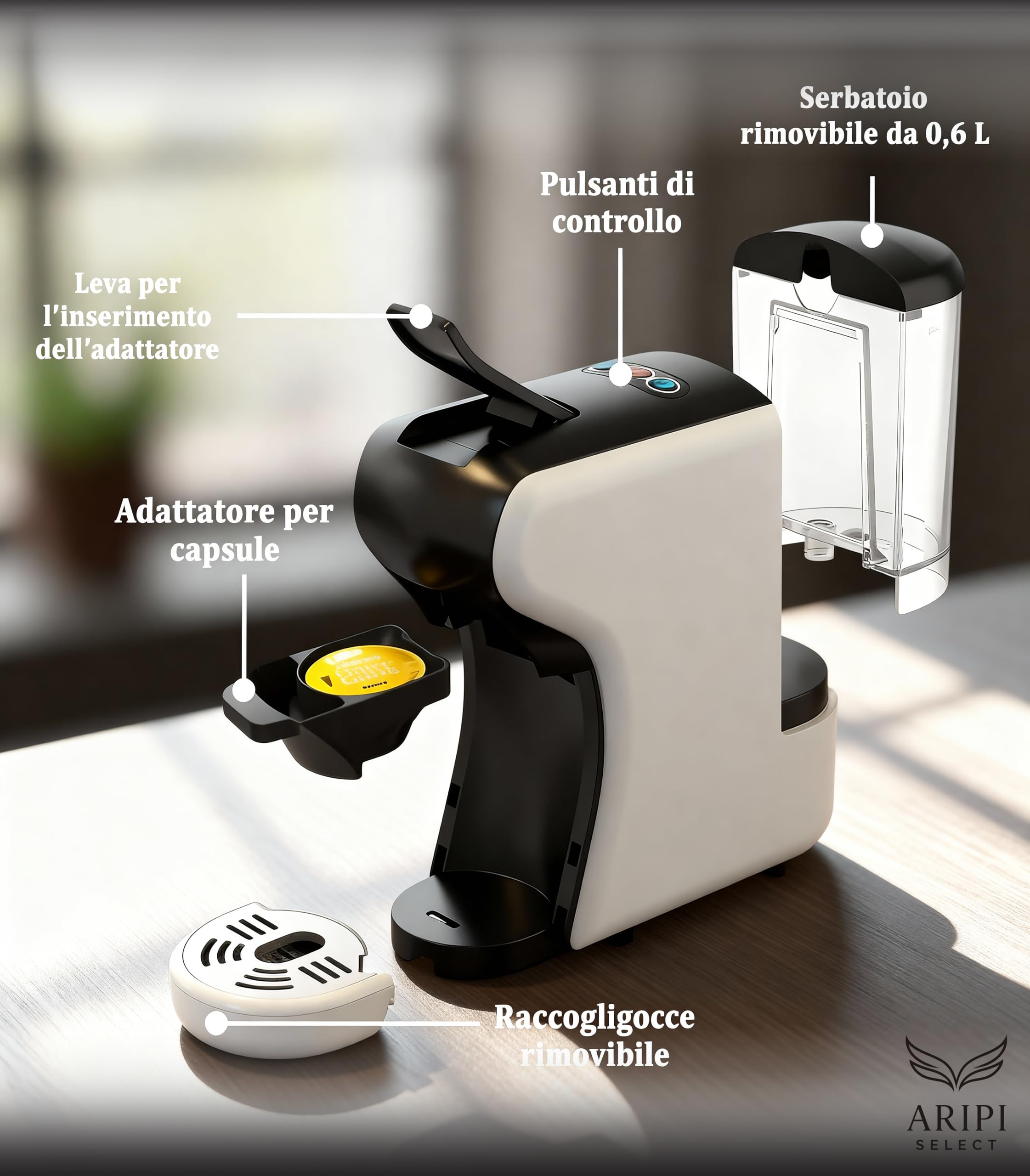 Macchina Caffè CIALDE e CAPSULE 7 in 1 Camry – Compatibile capsule Nespresso, Lavazza A Modo Mio, Dolce Gusto, Caffè Cialde ESE 44, Lavazza Blue, Caffitaly, Caffè Macinato – Kit con 10 Capsule Omaggio