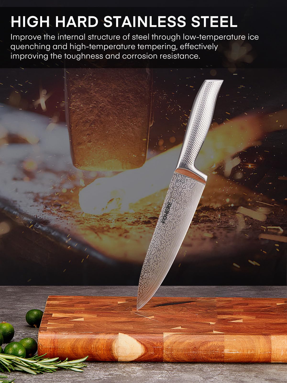 FOHERE Juego de Cuchillos de Cocina, 14 piezas Juego de Cuchillos con Tecnología Avanzada de Autoafilado, Bloque de Cuchillos con Mango Ergonómico y Acero Inoxidable