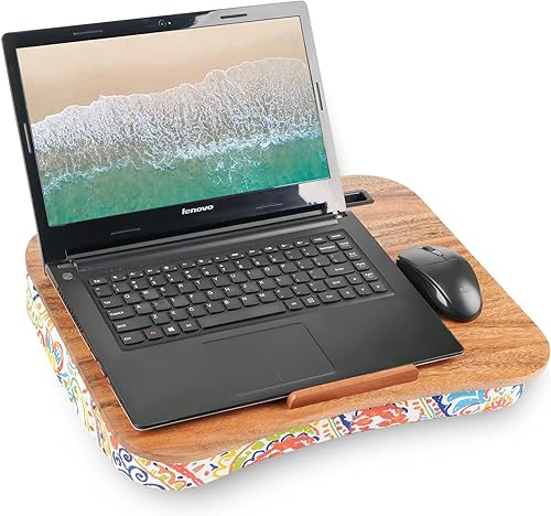 YIFAN Escritorio de regazo para laptop con cojín de madera de nogal portátil con asa para portátiles de hasta 17 pulgadas