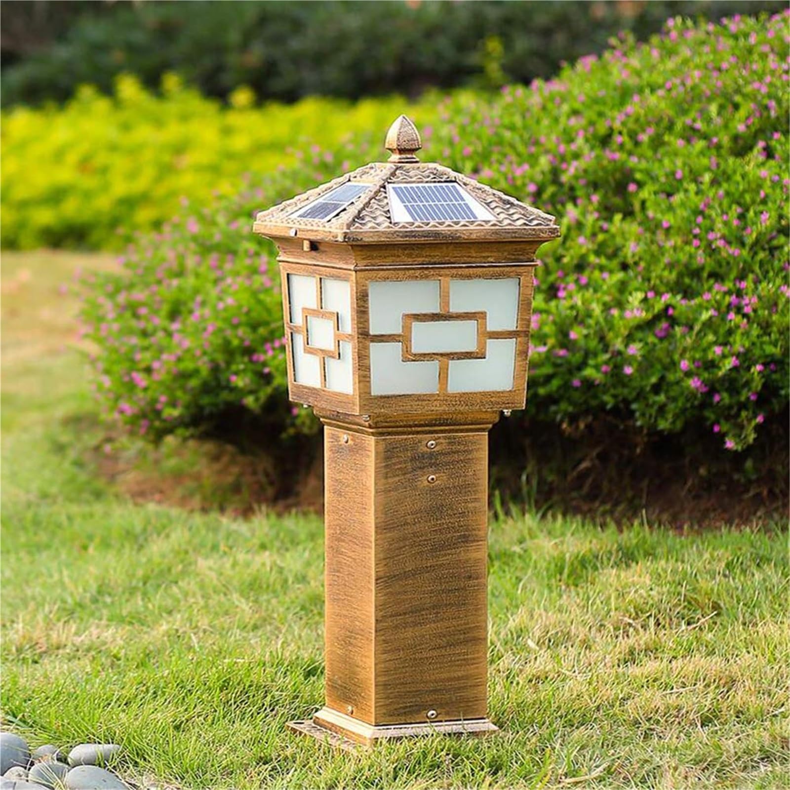 QUSYZD Solar Post Lights Lamp Post Lights Outdoor Post Light Led Lamp Solar Super Bright Aluminum Pole Light Garden Villa Column Light Outdoor Waterproof Outdoor,Brass-15.5 * 19 * 57CM
