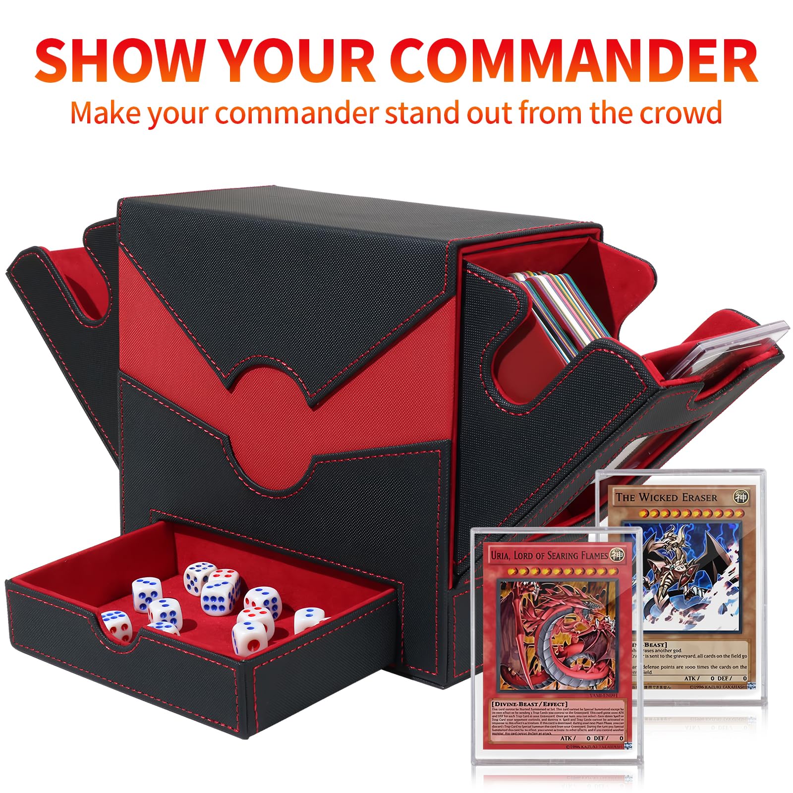 Boîte Rangement Cartes MTG 500+ Cartes - Cuir Magnétique Avec Séparateurs Et Toploaders - Commander Deck Box Noir Rouge