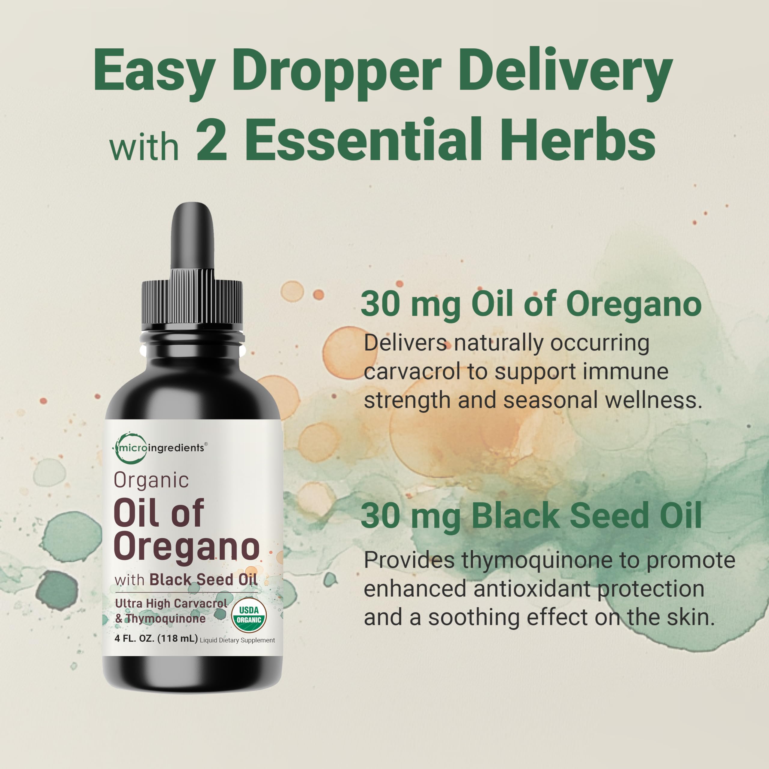 Organic Oil of Oregano with Black Seed Oil, 4 fl oz | 2 Year Supply | High Potency Liquid Drops with Carvacrol & Thymoquinone | Natural Herbal Supplement | Vegan, Plant Based, Non-GMO — Amazon image 4