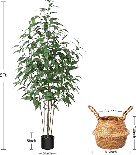 Miniatura 2 de Árbol de eucalipto artificial, planta falsa de 5 pies en maceta para decoración del hogar y la oficina, plantas artificiales en maceta, árboles