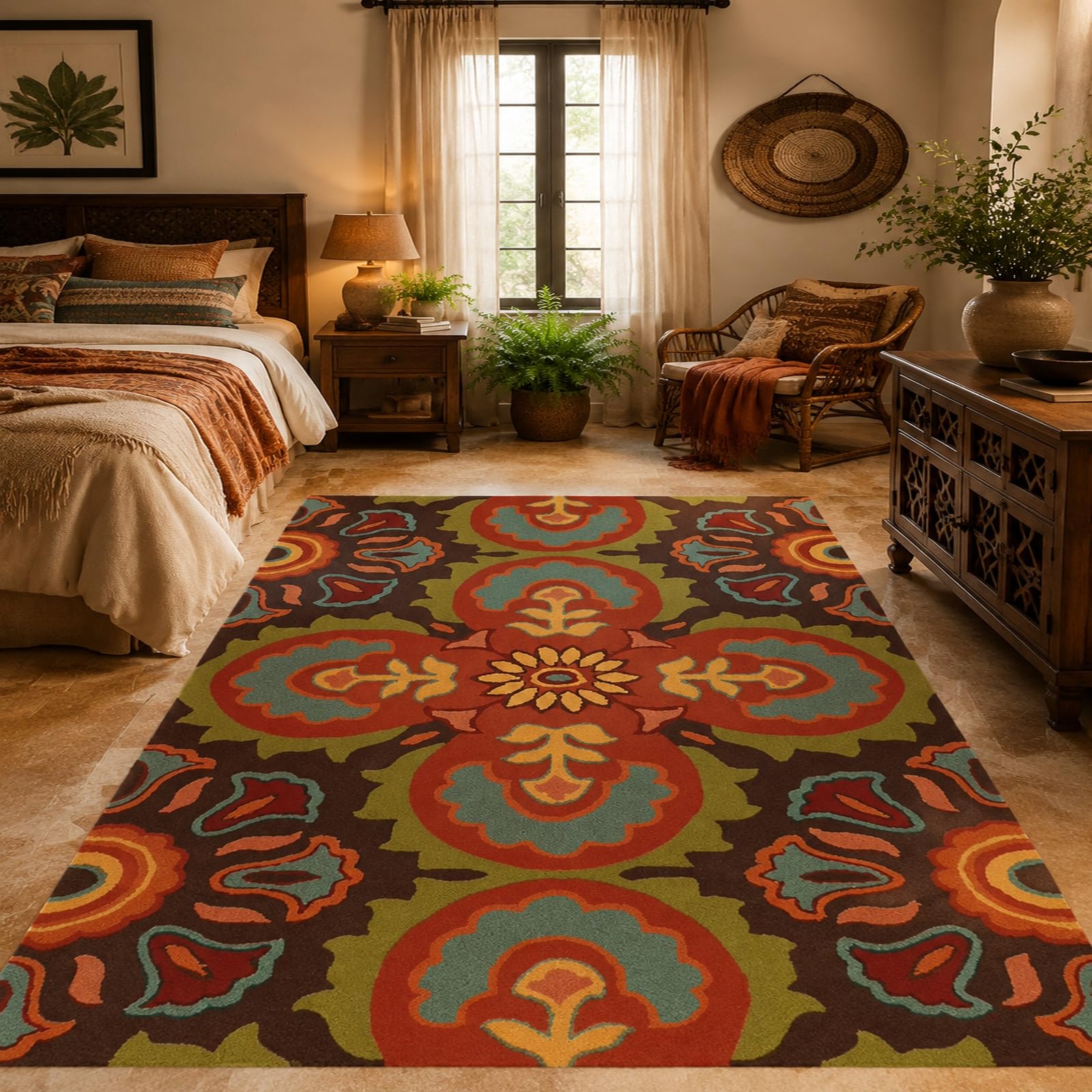 Tapis de salle à manger 180x240 cm marron et rouge à motifs orientaux