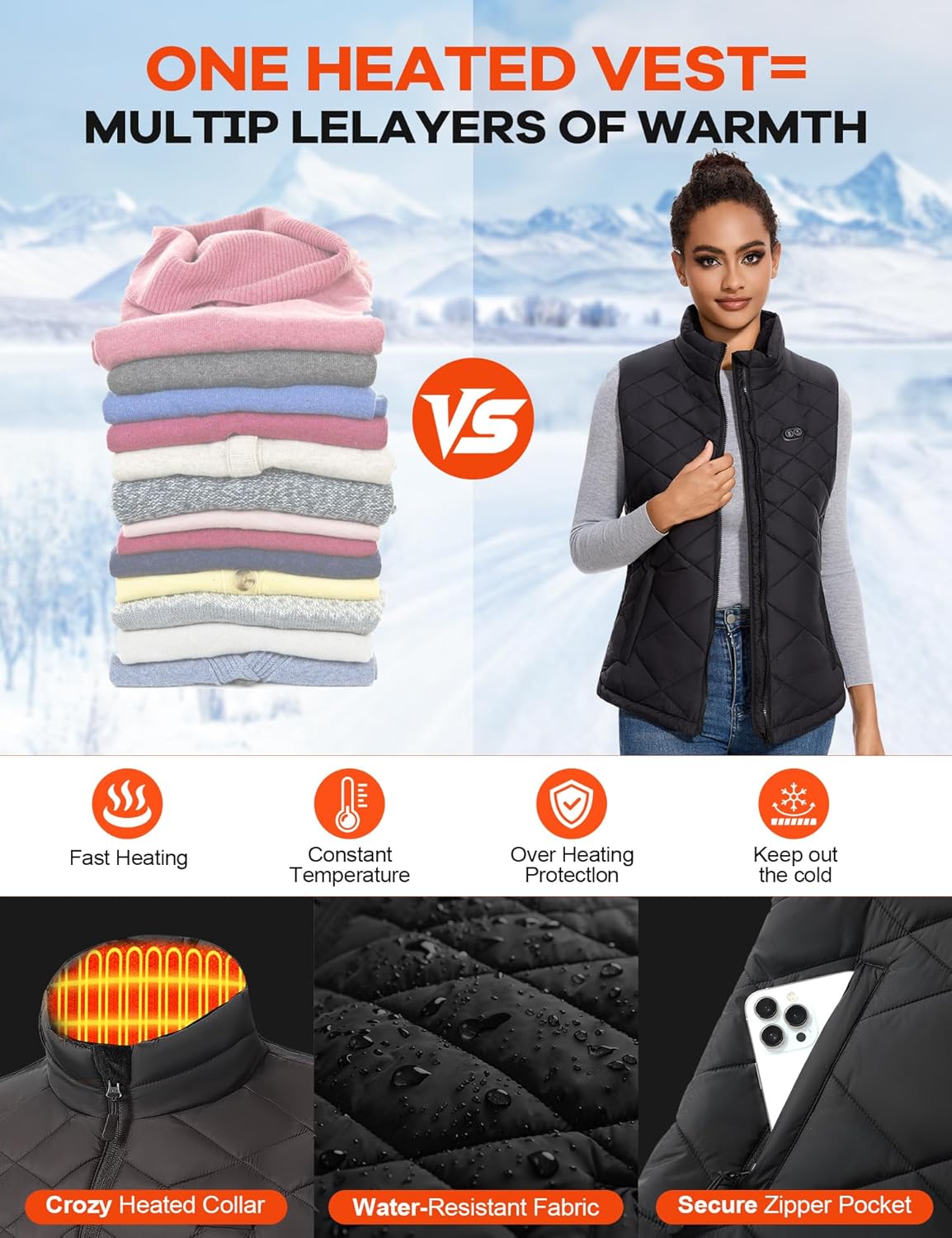 Heated Vest Women with 18400mAh 7.4V Battery Pack Included,Quilted Electric Warming Vest Women's Heated Vests - Image 6