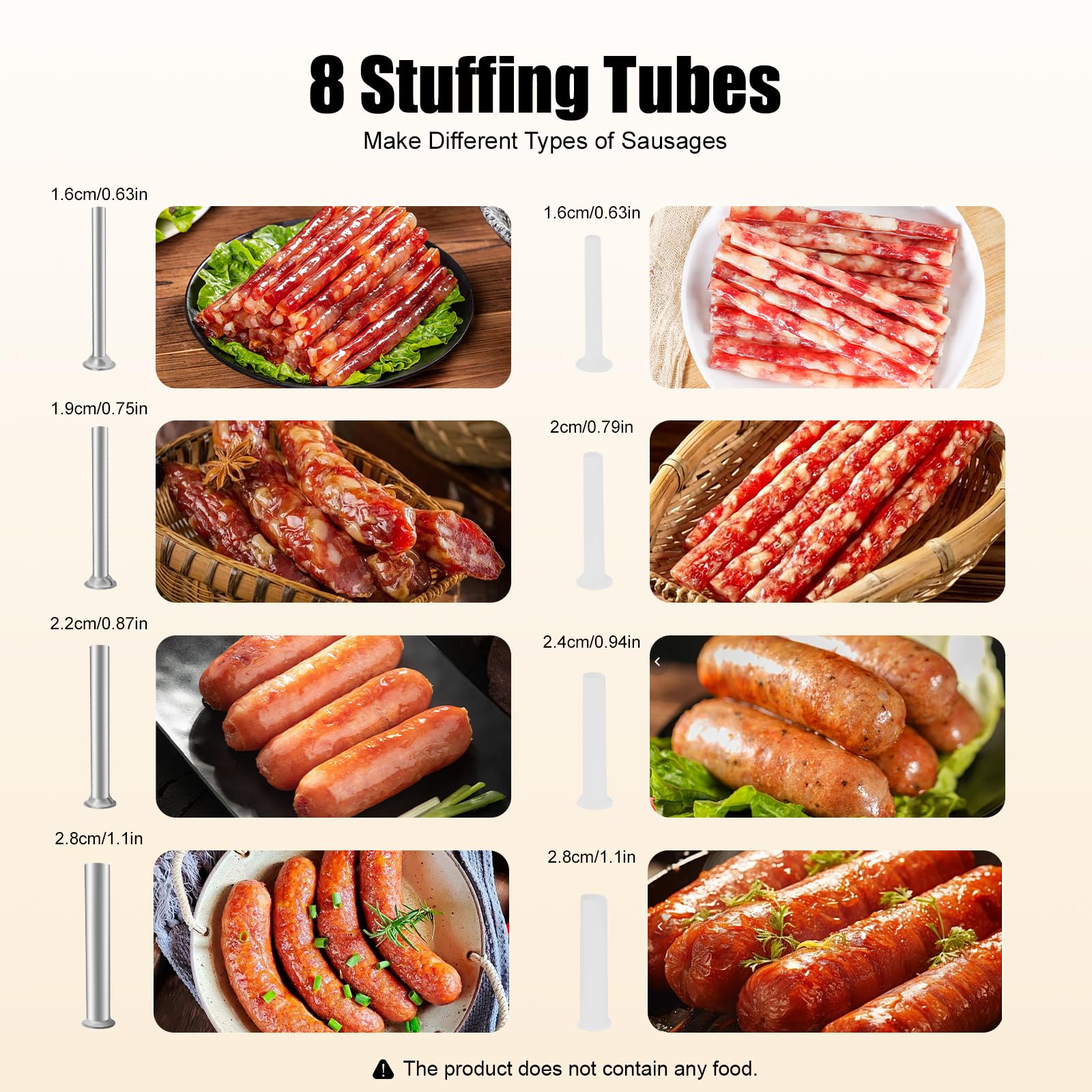 Wurstfüller, Küche Aluminium Manuell Wurstfüllmaschine mit Saugfuß Verpackt 4 Größe Professionelle Wurstfüllrohre für Hausgemachte 4 Stuffing Tubes zum Füllen von Fleisch, Küchenmaschine