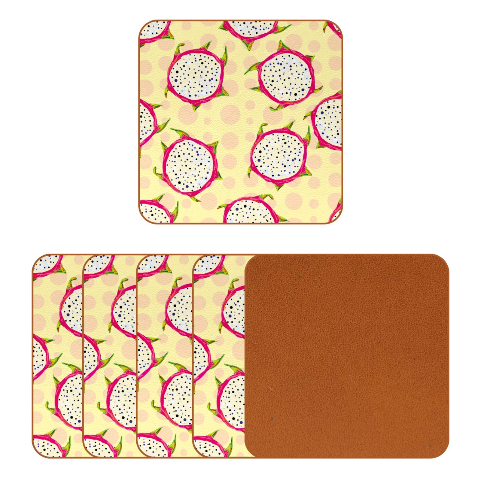 OUNONA Set Di 6 Sottobicchieri In Pelle PU Con Porta-Sottobicchieri - Nero, Diametro 10 Cm - Antiscivolo E Impermeabili - 2