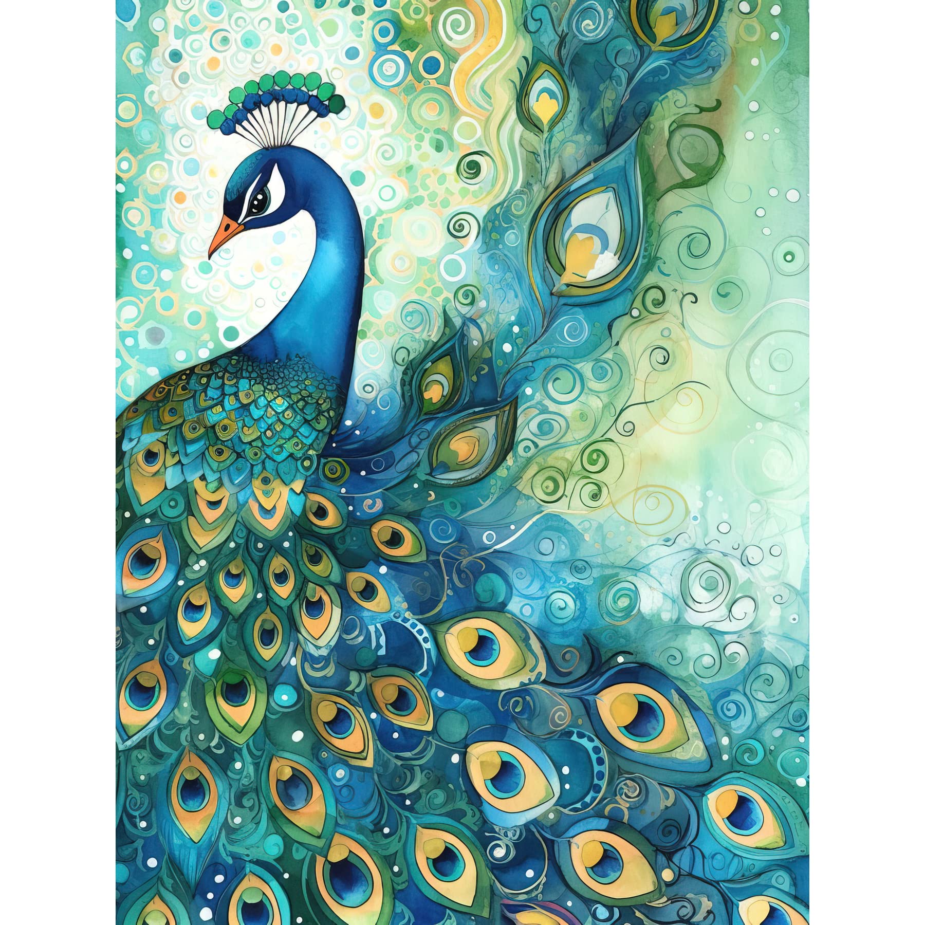 Artery8 Peacock Bird Concept Folk Art Watercolour Painting Large Wall Art Poster Print Thick Paper 18X24 Inch
