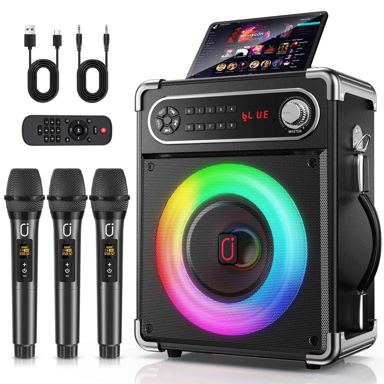 Amazon.com: HWWR Karaoke Machine with 3 Wireless 0-Delay