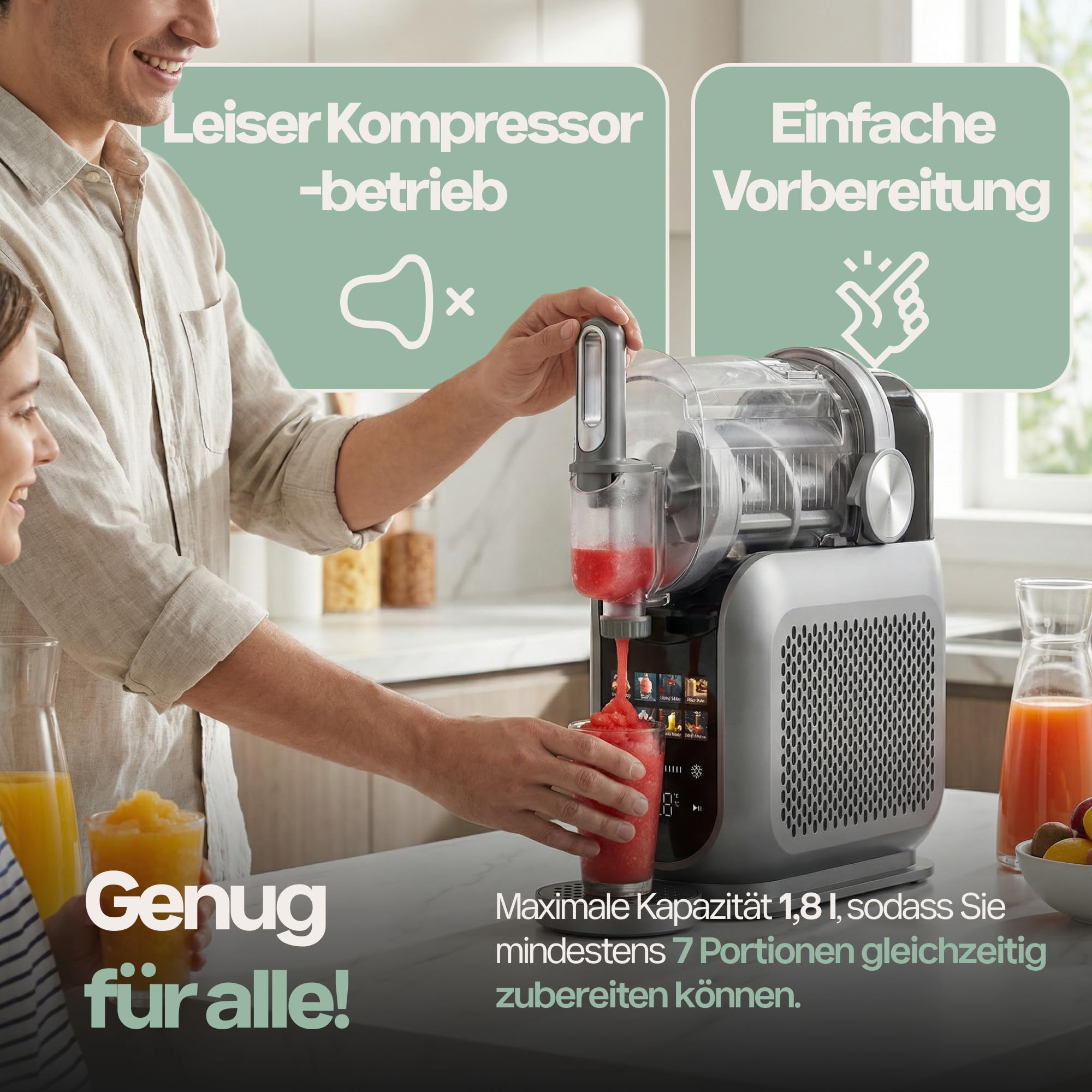 4Swiss Eismaschine Selbstkühlend Eis Maschine Speiseeisbereiter Speiseeismaschine mit Kompressor Icecream für Milchshake Slush Slushie Granita Ice Cream Joghurtmaschine Zuhause Eisbereiter - SM026