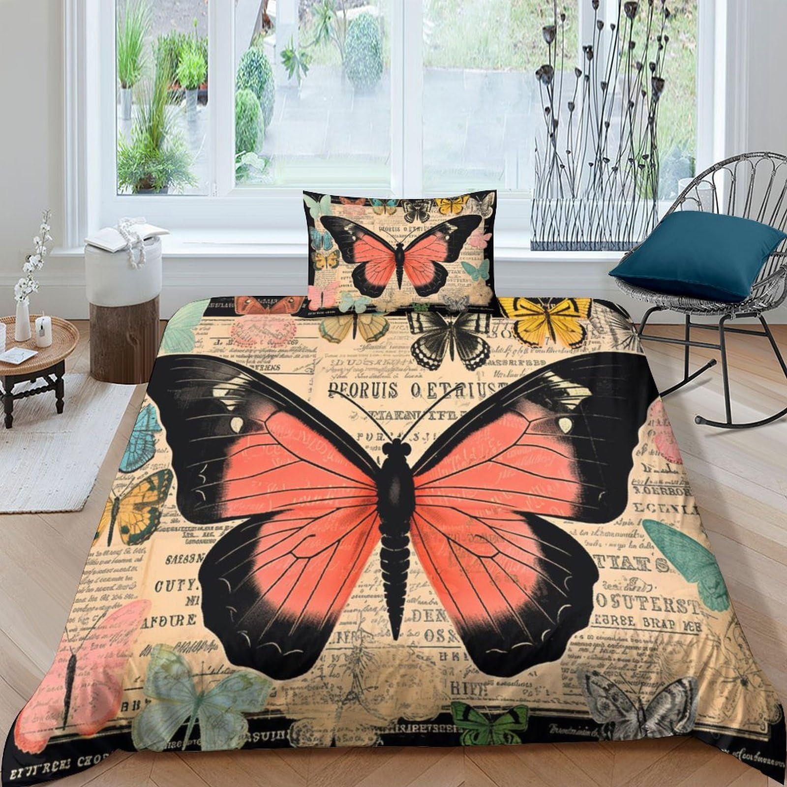 Housses de couettes papillon imprimé 3D parure de lit 3 pièces microfibre