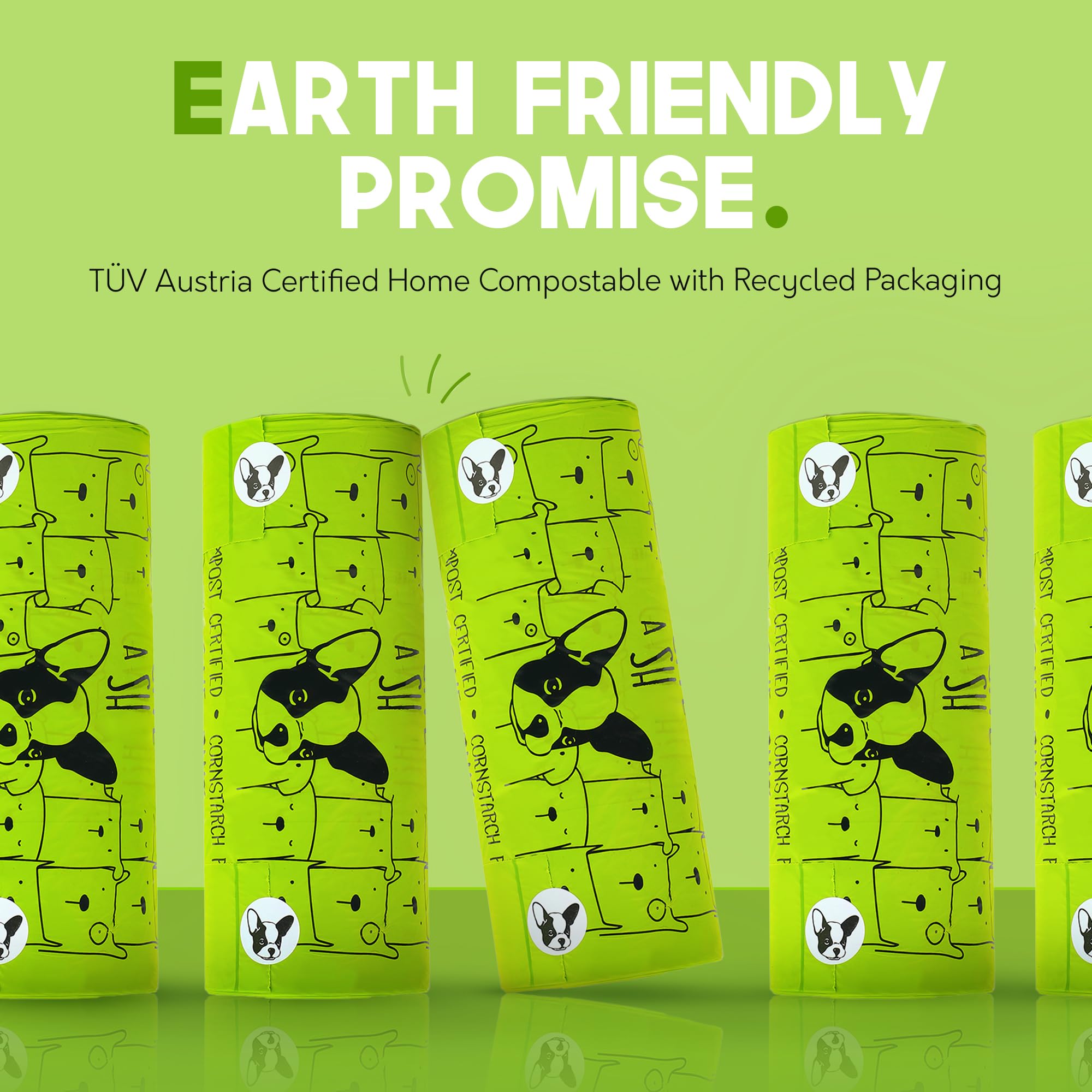 Bolsas compostables para excrementos de perro 100% certificadas para el hogar con asas – 10% a la caridad – Bolsas grandes para excrementos de perro compatibles con ASTM D6400 y EN 13432 – 240 bolsas