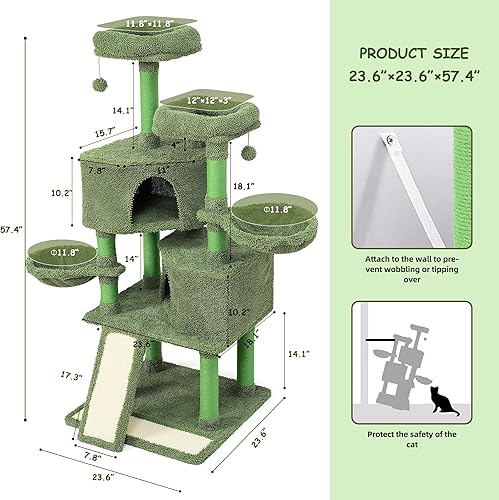 Miniatura 6 de Mile High Life  Condominio de árbol para gatos de varios niveles de 58 pulgadas para gatos grandes  Hamaca y árbol rascador cubierto de sisal para